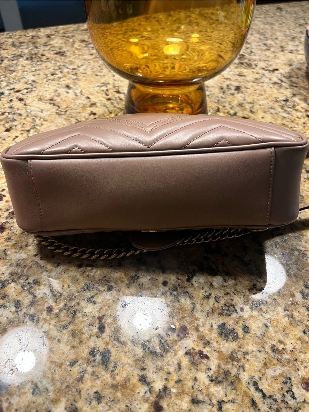 Gucci Brown Quilted Leather Shoulder Bag with Gold GG